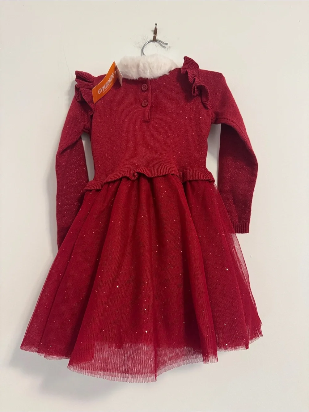 Gymboree Red Holiday Sparkle Dress with Faux Fur Collar New with Tags 2t